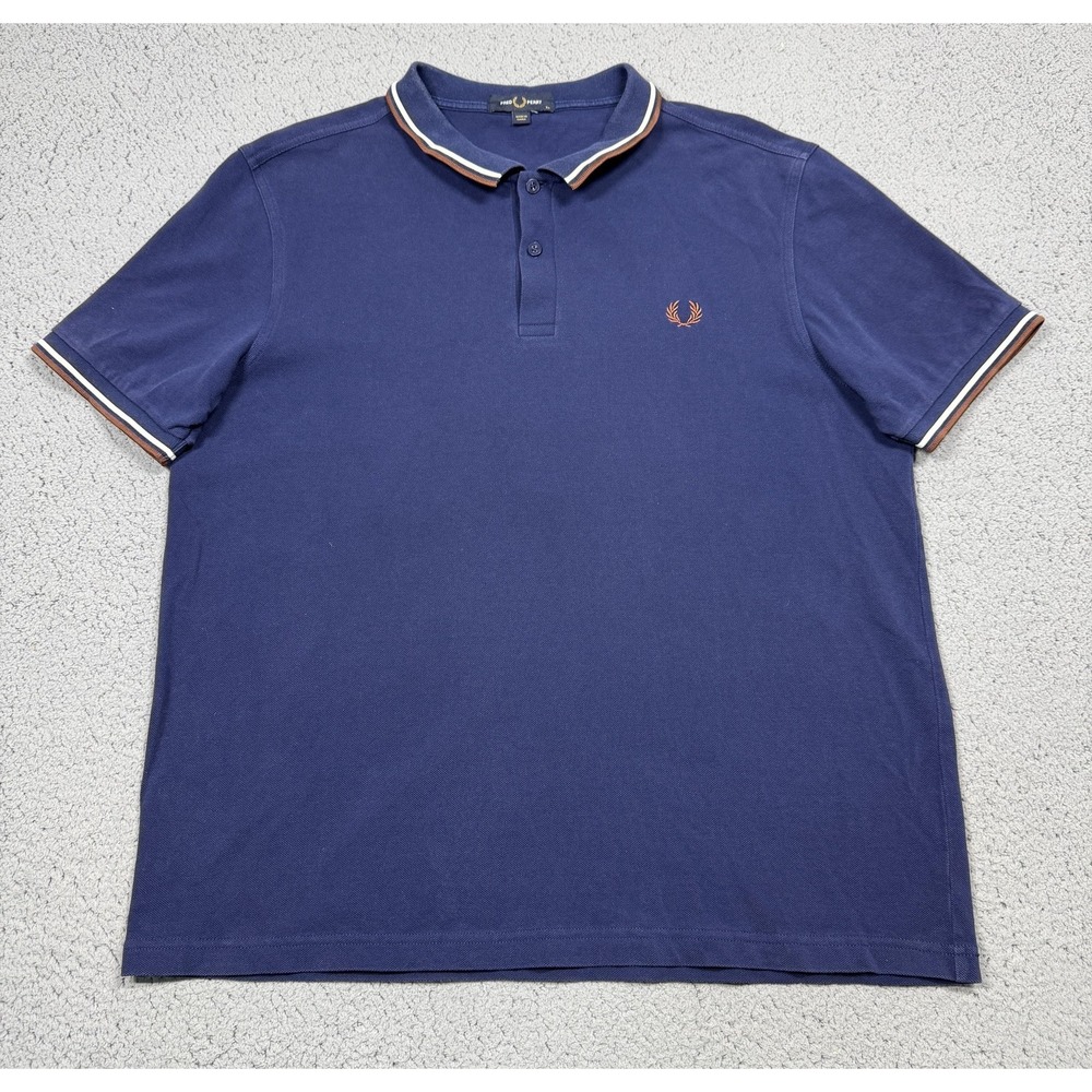 Fred Perry Polo Shirt Mens XL Blue Twin Tipped Collar Cotton Pique Casual